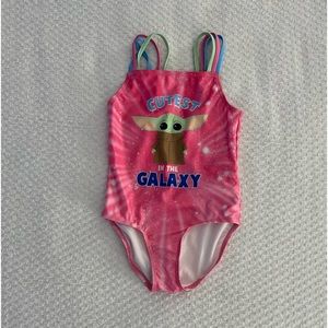 Girl swimming suit baby yoda color pink